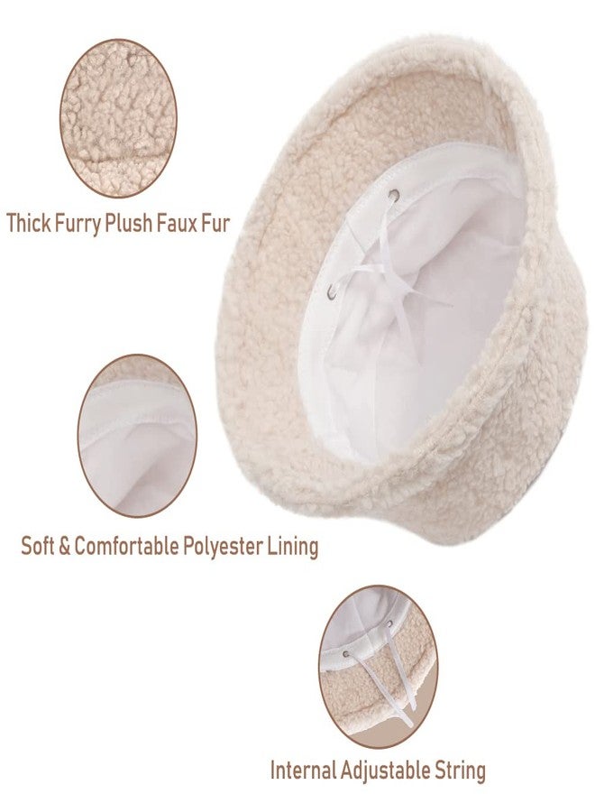 Gadfary Bucket Hat Women Furry Fuzzy Bucket Hats for Ladies, Winter Warm Fluffy Plush Faux Fur Hat for Women (Solid Beige) - Image 2